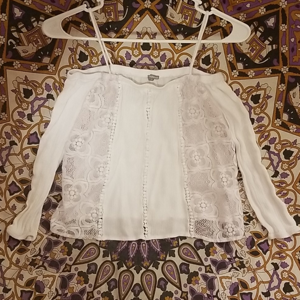Long-Sleeve Lace Inset Off-the-Shoulder Top